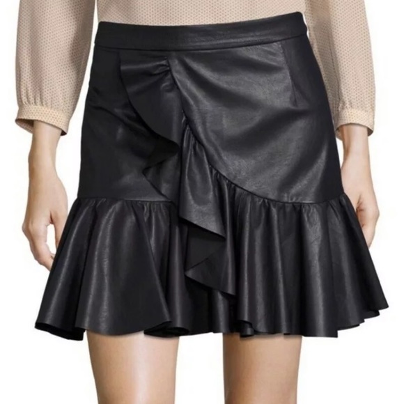 REBECCA TAYLOR NAVY BLUE VEGAN LEATHER SKIRT SZ 6 - Picture 7 of 7